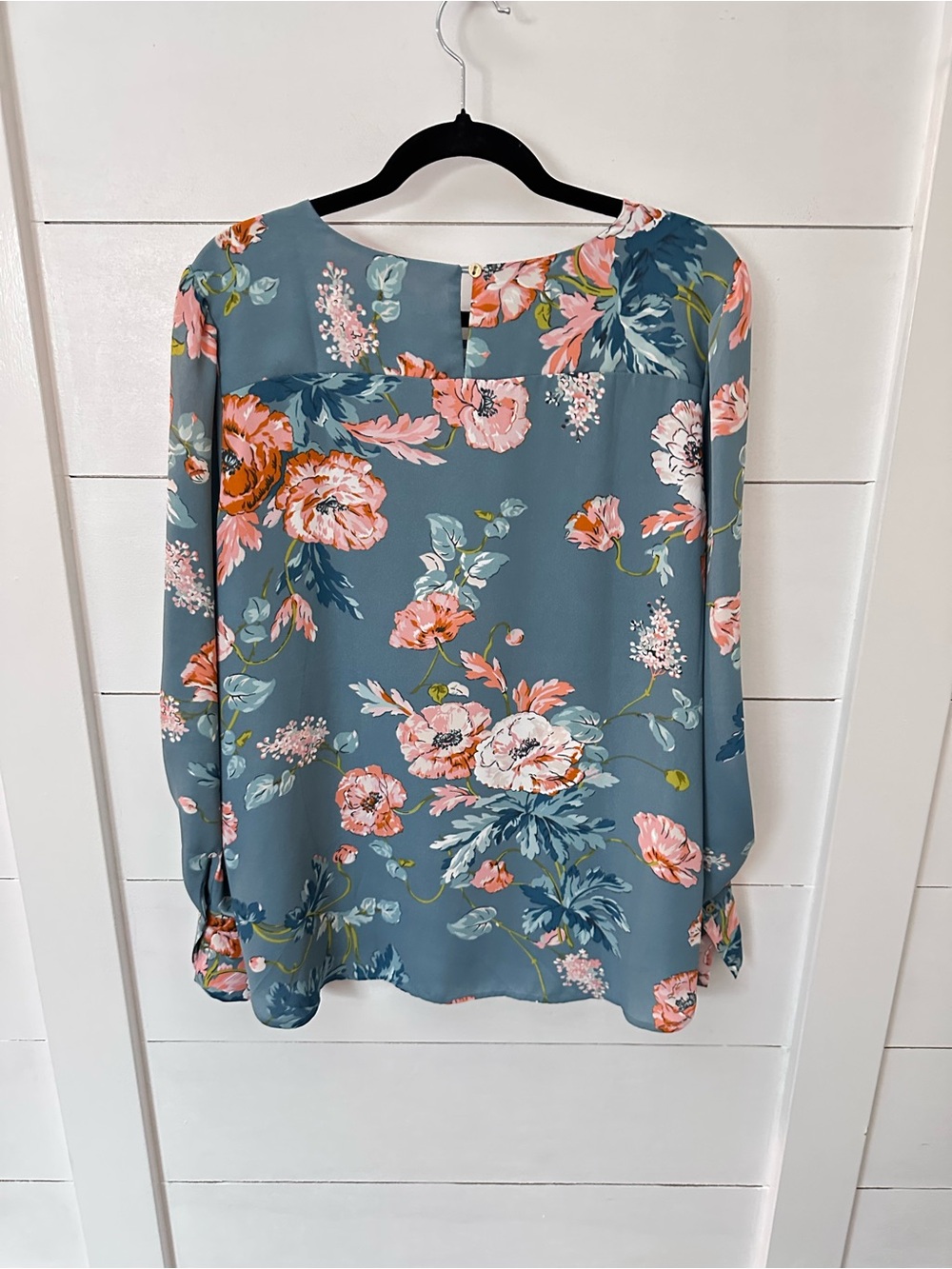 Loft L Blue floral polyester feminine workwear boho chic cottagecore blouse - Picture 3 of 13